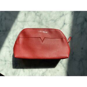 Laura Mercier Red Leather Cosmetic Bag With Outside Pocket Zipper Top - New
